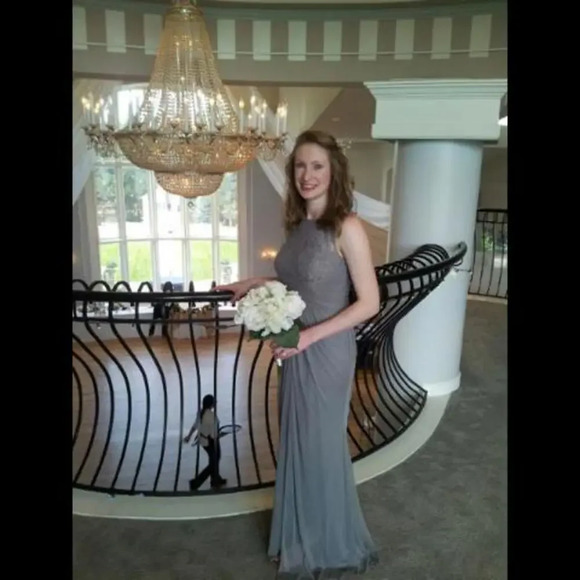 David's Bridal Grey Lace Bridesmaid Dress Size 6 - Picture 2 of 12